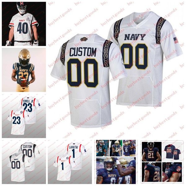 Maillot de football personnalisé des aspirants de la marine 2023 Tyler Baker Tedros Gleaton Luke Hutchinson Karson Lopati Jack Skidmore Isaiah Walters Braxton Woodson maillots