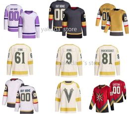 Maillots de hockey classiques d'hiver personnalisés 2024 Marchessault Karlsson Stone Eichel combat le cancer Primegreen Noir Rouge Reverse Dropshipping DHgate Knights yakuda