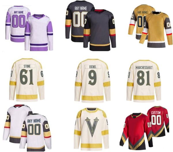 Maillots de hockey classiques d'hiver personnalisés 2024 Marchessault Karlsson Stone Eichel combat le cancer Primegreen Noir Rouge Kingcaps inversés Dropshipping accepté DHgate