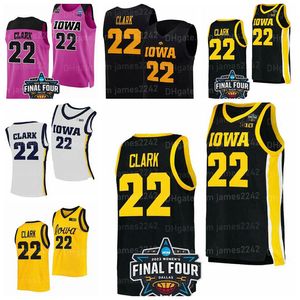 Aangepaste 22 Caitlin Clark Jersey Iowa Hawkeyes Dames College Basketbal Jerseys Heren Kinderen Dames Zwart Wit Geel Rood Gestikt Alle maten S-4XL