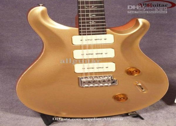 Guitarra personalizada 22 Goldtop, 22 trastes, 3 pastillas P90, brazo Vibrato único, barra Wammy, herrajes cromados, guitarras eléctricas 2270867