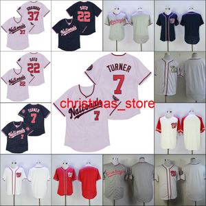 Personnalisé 22 Juan Soto Jersey 31 Max Scherzer 37 Stephen Strasbourg 7 Trea Turner Baseball Maillots Broderie s