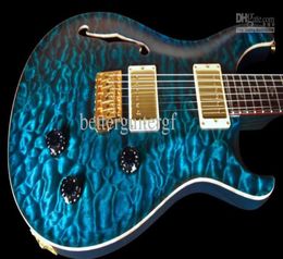 Custom 22 Private Stock Brésilien LTD Blue Qulit Maple Top Semi Hollow Body Guitare électrique Abalone Neck Binding Birds Fingerbo3555567