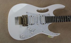 Custom 24 trastes v Wh blanco guitarra rara de guitarra festoneada abalona abulón árbol de la línea incrustación dorada floyd rosa trompi