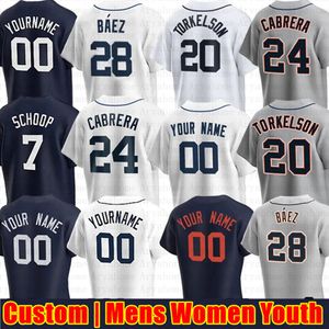 Personalizado 24 Miguel Cabrera Jersey de béisbol Javier Baez Spencer Torkelson Jonathan Schoop Riley Greene Niko Goodrum Tarik Skubal Akil Baddoo Tyler Holton Andy Ibanez