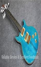 Custom 24 Stock privé Santana Blue Tiger Flame Maple 25e anniversaire Guitare électrique Touche en ébène Ormeau Reliure Oiseaux 9816712