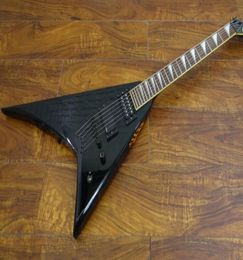 Custom 24 RR Randy V Black Flying V Guitarneck électrique à travers la copie du corps EMG Pickup Black Hardware Pearl Shark Fin INPLAY5577111