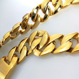 Aangepaste 24 mm Miami Cuban Link Chain ketting Roestvrij staal Goudkleur Ketting Men Hip Hop Rock sieraden Mode