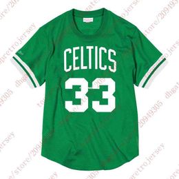 Custom # 33 Larry Bird Top Mesh Jersey Shirt Mens Centred Green Summer Tee Basketball Jerseys Vest