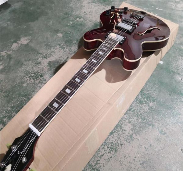 Custom 335 Dark Red Brown Electric Guitar Maple Semi Hollow Body Rosewood Diftonboard 22frets5800731