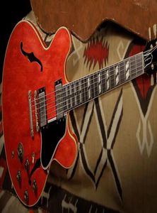 Custom 345 Trans Red Semi Hollow Body Jazz Guitarra Electric Pickguard Pearl Pearl Split Parallelogram Inlay Pickups605050832