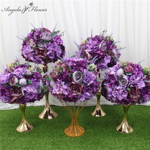 Couronnes de fleurs décoratives personnalisées 35/45cm support de boule de fleurs artificielles violet lavande centres de table Arrangement décor mariage arche Table B