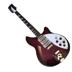 Custom 370 6 cuerdas Guitarra eléctrica púrpura Cuerpo semi hueco Puente R