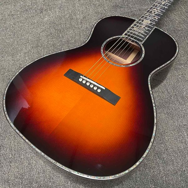 Guitare acoustique personnalisée de 39 pouces AAAAA OOO, corps en bois de palissandre massif, couleur Sunburst, accepter un nom personnalisé sur la commande de poupée