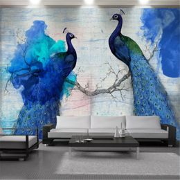 Personnalisé 3d Animal Papier Peint Beau Couple Paon Murale Salon Chambre Cuisine Décor À La Maison Peinture Moderne Fonds D'écran Papiers Peints