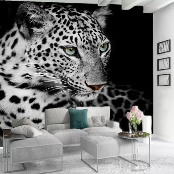Fonds d'écran d'animaux 3D personnalisés Tigre tacheté féroce Salon Chambre Cuisine Décor à la maison Peinture murale Papier peint Mur moderne Co2411