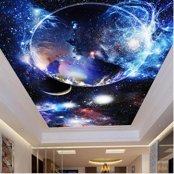 Papier peint mural de plafond 3d personnalisé, ciel étoilé, pour murs, salon, chambre à coucher, toile de fond de plafond 3d, moderne, papier peint 222O