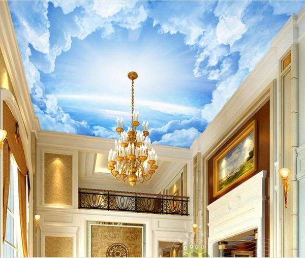 Papier peint mural de plafond 3d personnalisé, ciel bleu et nuages blancs, peinture murale de plafond, papier peint décoratif de salle 3d 5488208