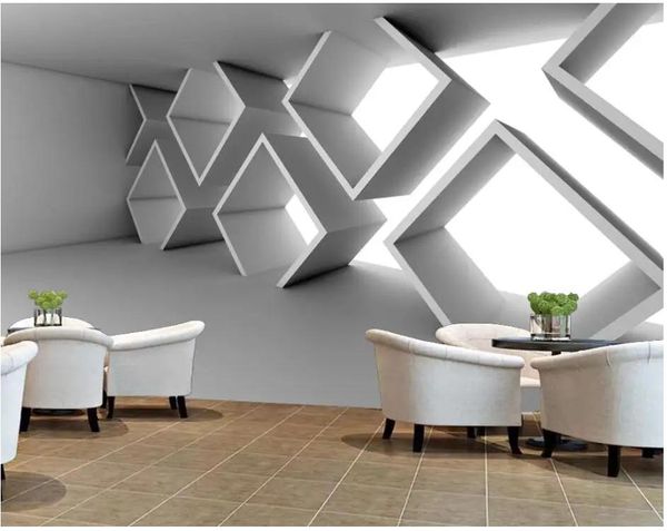 Espace de construction géométrique de mur de ciment 3D personnalisé Extension photo peinture murale abstrait art papel de paede fond d'écran