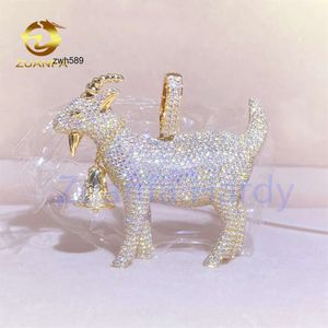 Aangepaste 3D ontwerp schapen charme hiphop hanger VVS Moissanite charme Iced Out 10K geel gouden geit hanger
