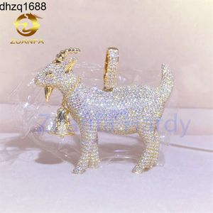 Aangepaste 3D Design Sheep Charm Hip Hop Pendant VVS Moissanite Charm Iced Out 10K Yellow Gold Goat Pendant