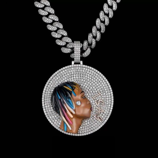 Jewelry Picture Hip Hop en émail en émail 3D personnalisé 925 Silver Gold VVS Photo Pendant Collier Ice Out Pendant Mémoire
