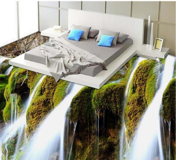 Personnalisé 3D peintures murales de sol HD cascade paysage carrelage peinture chambre salon PVC imperméable à l'eau papier peint autocollant9242873
