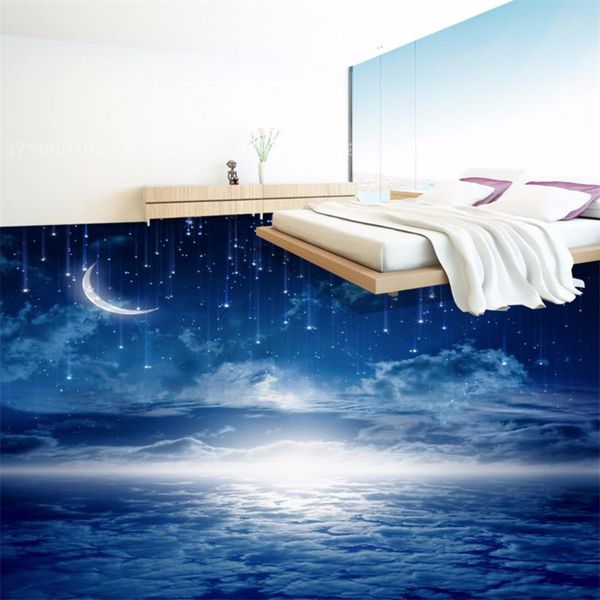 Carreaux de sols personnalisés Mural Wallpaper Night Sky Vinyle auto-adhésif Wwaterproof PVC Stage Salon Salle de bain Papel de Parede