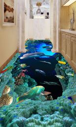 Fond d'écran de plancher 3D personnalisé Modern River Stones Planchers de salle de bain Murale le trou dans les Dolphins PVC Selfadhesive Wallpaper Waterp9822798