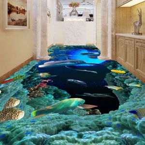 Aangepaste 3D vloerbehang moderne kunst rivierstenen badkamer vloer muurschildering het gat in de dolfijnen PVC zelfklevend behang Waterp325p
