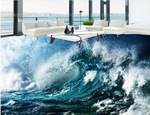 Fond d'écran de plancher 3D personnalisé Stones de la rivière moderne Salle de salle de bain Murale Blue Ocean Wave 3D Floo PVC Selfadhesive Wallpaper Waterpr6562787