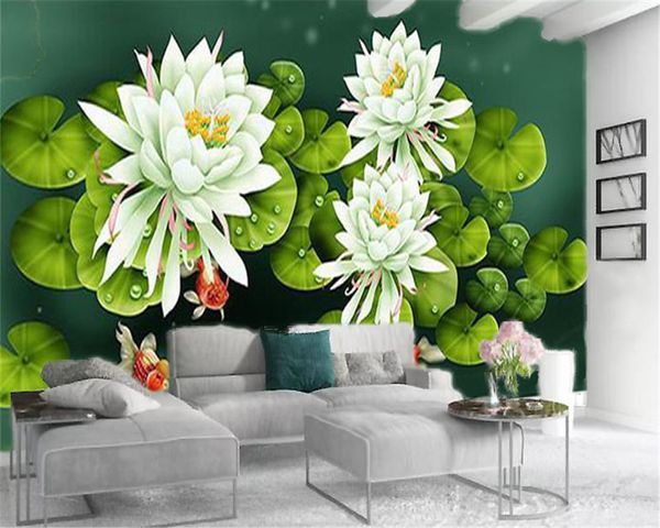 Fond d'écran de fleurs 3d personnalisé beau nénuphar impression numérique HD beau papier peint décoratif