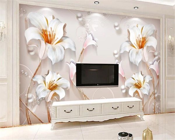 Personnalisé 3d Fleur Papier Peint En Relief Simple Lily En Trois Dimensions Fleur Salon Chambre TV Fond Mur Papier Peint