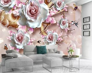 Aangepaste 3d bloem behang HD relief delicate bloemen kleurrijke vlinder mooie romantische interieur decoratie behang