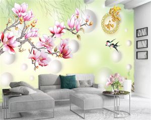 Custom 3d bloem behang huis en wit drijvende bal magnolia orchidee douane interieur romantische interieur decoratie behang