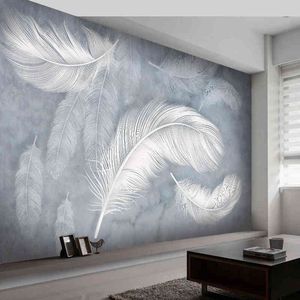 Personnalisé 3D Peint À La Main Plume Photo Papier Peint Moderne Mode Creative Salon Chambre Mur Art Mural Fonds D'écran Décor À La Maison