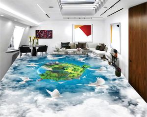 Aangepaste 3d huis vloer muurschildering behang mooie aarde in ruimte blauwe hemel witte wolk woonkamer slaapkamer 3D PVC vloer behang