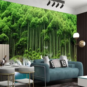 Papel tapiz de paisaje 3d personalizado Hermoso paisaje de bambú verde y paloma blanca Sala de estar Dormitorio Cocina Decoración para el hogar Pintura Mural Fondos de pantalla