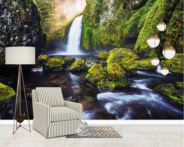 Papier peint paysage 3d personnalisé, fond d'écran HD de montagne, vert frais, beau paysage