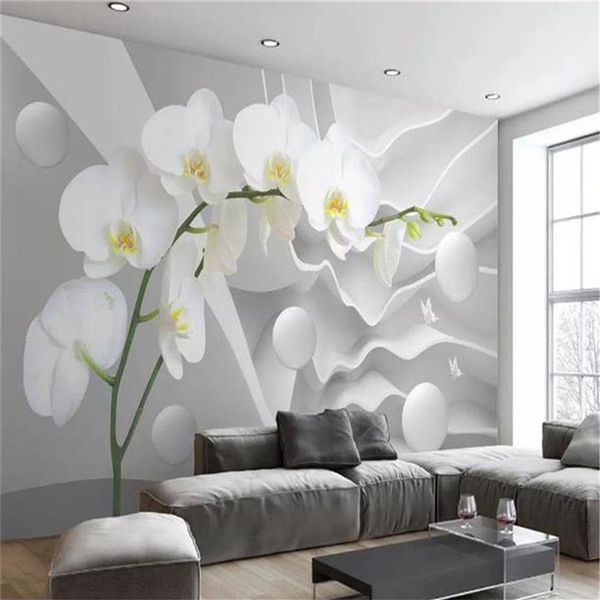 Papier peint mural 3d personnalisé Dabstract Space Phalaenopsis Ball Salon TV Fond Lié Mur Amélioration de L'habitat Soie Wallpapers219g
