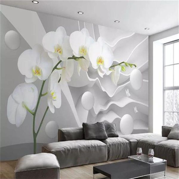 Papier peint mural 3d personnalisé Dabstract Space Phalaenopsis Ball Salon TV Fond Lié Mur Amélioration de L'habitat Soie Wallpapers202L