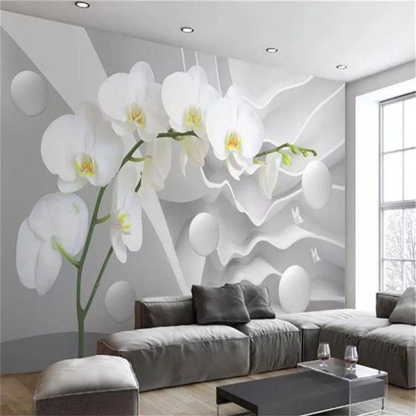 Papier peint mural 3D personnalisé Dabstract Space Phalaenopsis Ball Salon TV Fond Lié Mur Amélioration de L'habitat Soie Wallpapers261r