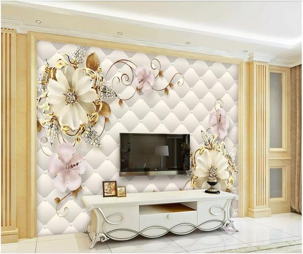 Papier peint MURAL 3D personnalisé de style européen Soft Soft Bijoux Fleurs pour salon SOFE SOFE TV Fond de fond Décoration intérieure
