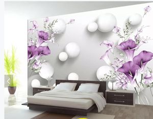 Aangepaste 3D Muurschildering Behang Handgeschilderde Paars Calla Lily Mooie Verse 3D Achtergrond Muur