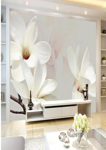 Papier peint Mural 3d personnalisé, décoration d'intérieur, revêtement Mural de salon, moderne, minimaliste, élégant, Magnolia blanc, mur de fond 3D W7172006