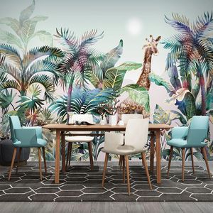 Aangepaste 3d muurschildering behang plant bos bananen blad giraffe foto muur schilderij woonkamer kinderen slaapkamer papel de parede