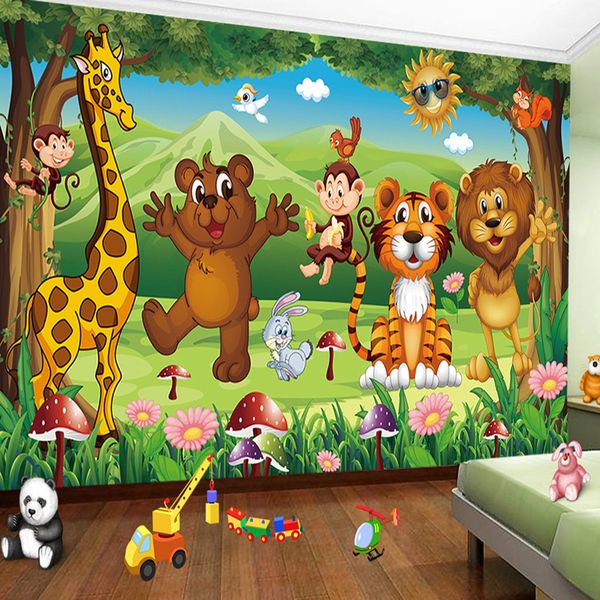 Personnalisé 3D Photo Papier Peint Mural Pour Chambre D'enfants Animal Paradis Dessin Animé Enfants Maison Non-tissé Chambre Peinture