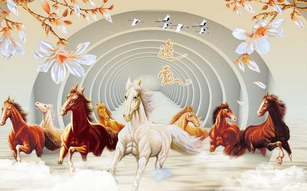 Personnalisé 3d Photo papier peint D'origine huit chevaux pleine image 3D en trois dimensions fond mur Papier Peint Peinture Murale Pour Salon