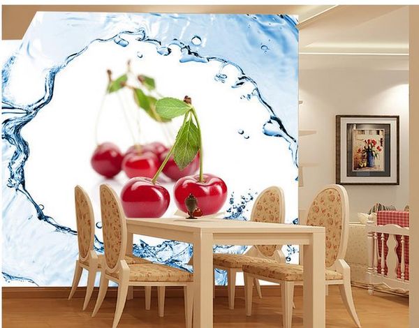 Papier peint Photo 3D personnalisé Original fruits frais fraise cerise tomate cerise Spray fond mur Art Mural pour salon grand Pai