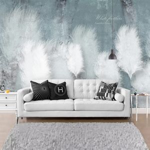 Aangepaste 3d foto behang blauw veer romantische abstracte kunst muurschildering Nordic moderne slaapkamer sofa tv achtergrond muur schilderij canvas